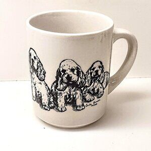 VTG Cocker Spaniel Puppies 13 Oz. Ceramic Coffee Mug, Cindy Farmer Sketch ~ 1988